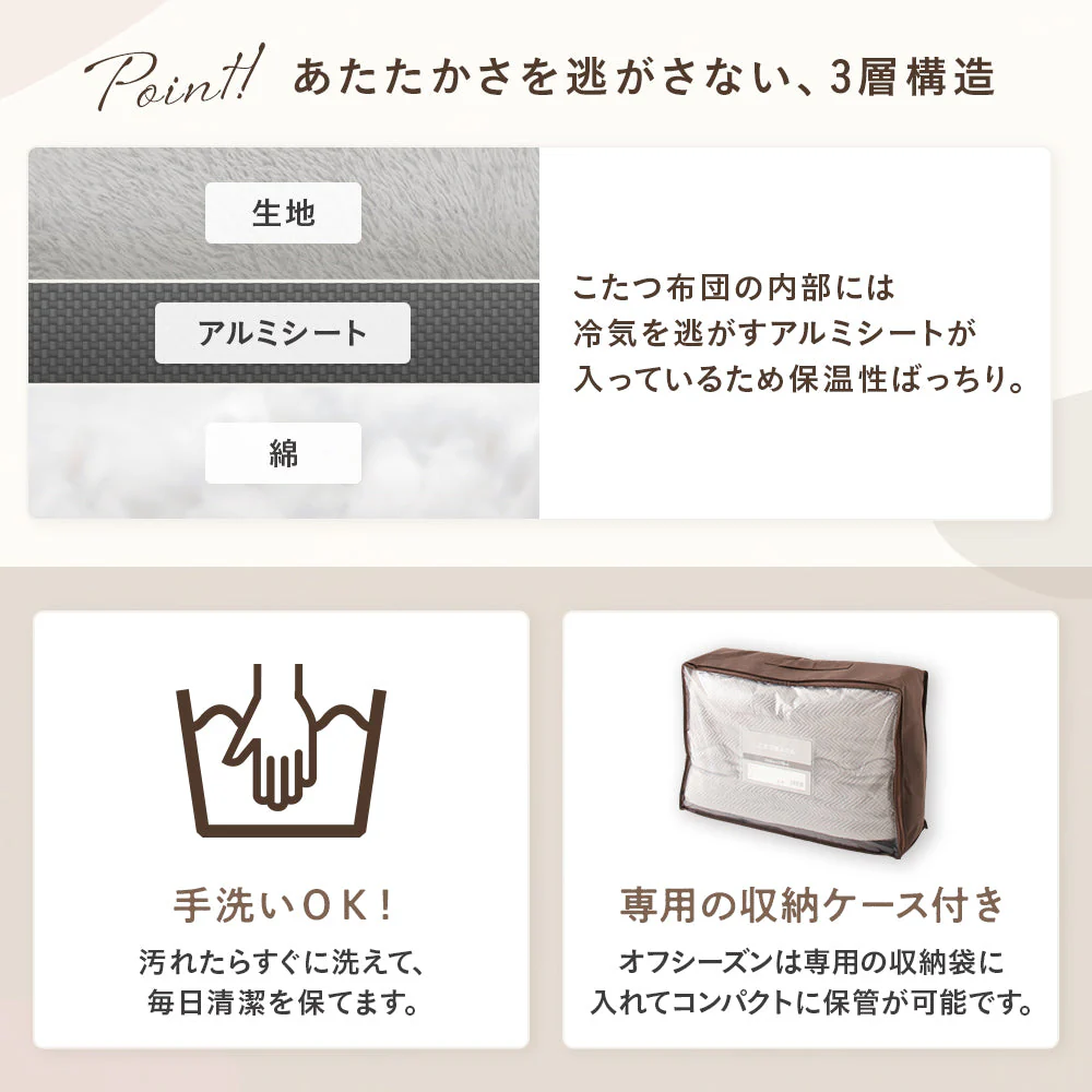 オーバル型 折りたたみ式 こたつ2点セット(こたつテーブル+掛け布団） ナチュラル×カーキ - Image 11