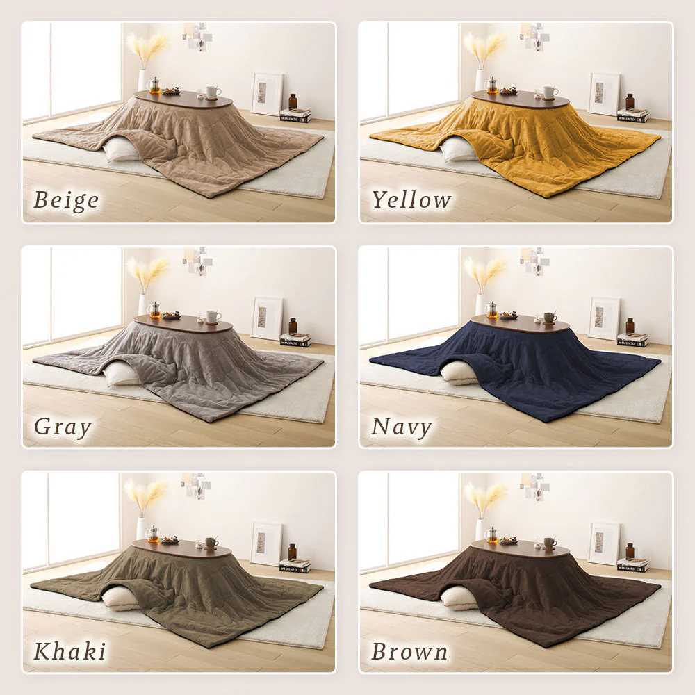 オーバル型 折りたたみ式 こたつ2点セット(こたつテーブル+掛け布団） ホワイトウォッシュ×カーキ - Image 17
