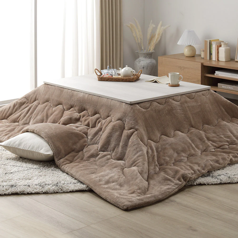 折りたたみ式 こたつ 2点セット (テーブル+掛け布団) 長方形(約105×75cm) グレージュ/ウォールナット・アイボリー - Image 28