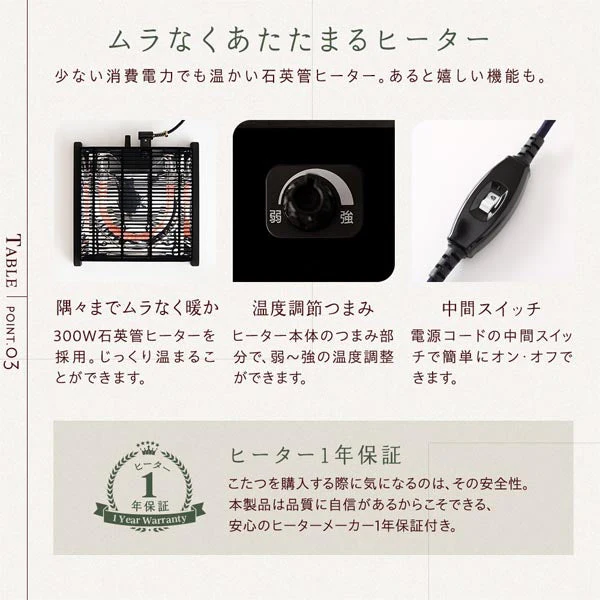 折りたたみ式 こたつ 2点セット (テーブル+掛け布団) 正方形(約60×60cm) ホワイトウォッシュ/ナチュラル・アイボリー - Image 7