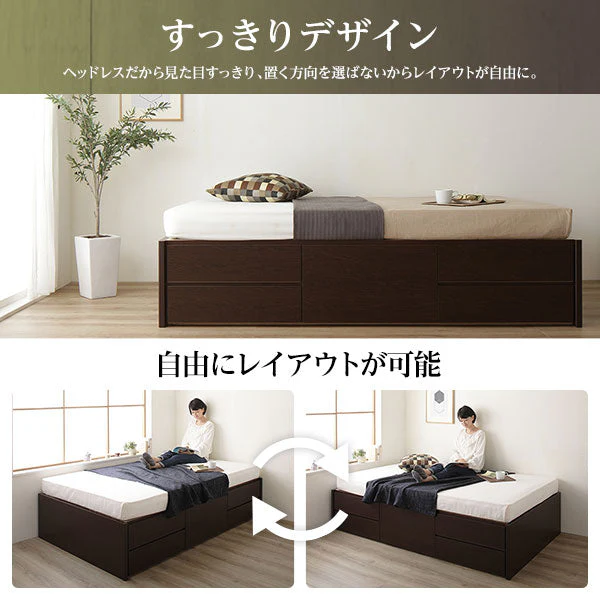 【組立設置サービス付き】日本製 引き出し5杯大容量ベッド（ヘッドレス） ダークブラウン - Image 4