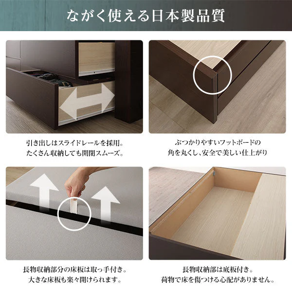 【組立設置サービス付き】日本製 引き出し5杯大容量ベッド（棚付き） ダークブラウン - Image 10