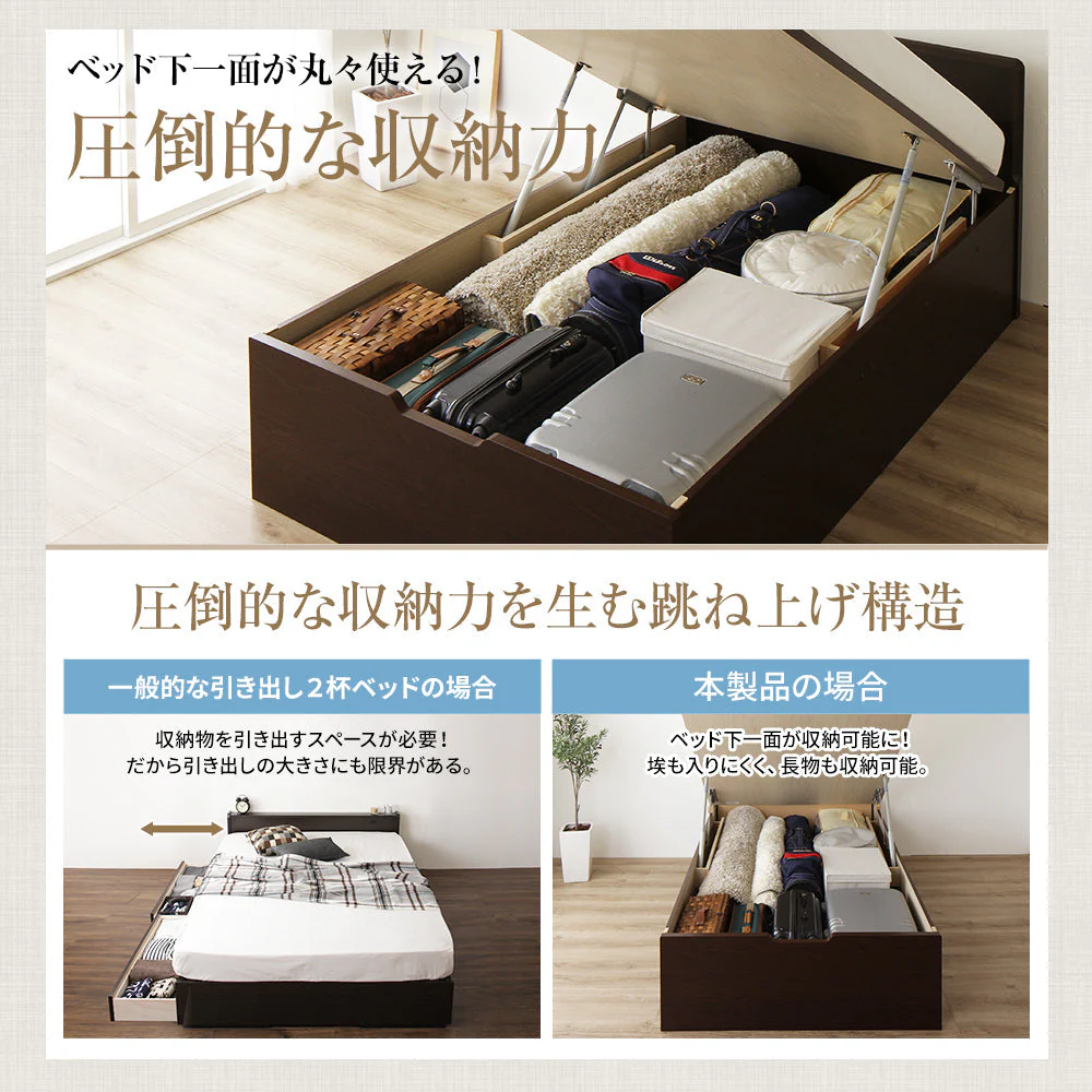 【お客様組み立て】日本製 ガス圧跳ね上げベッド（フラットヘッド・縦開き）通常丈：アイボリー - Image 3