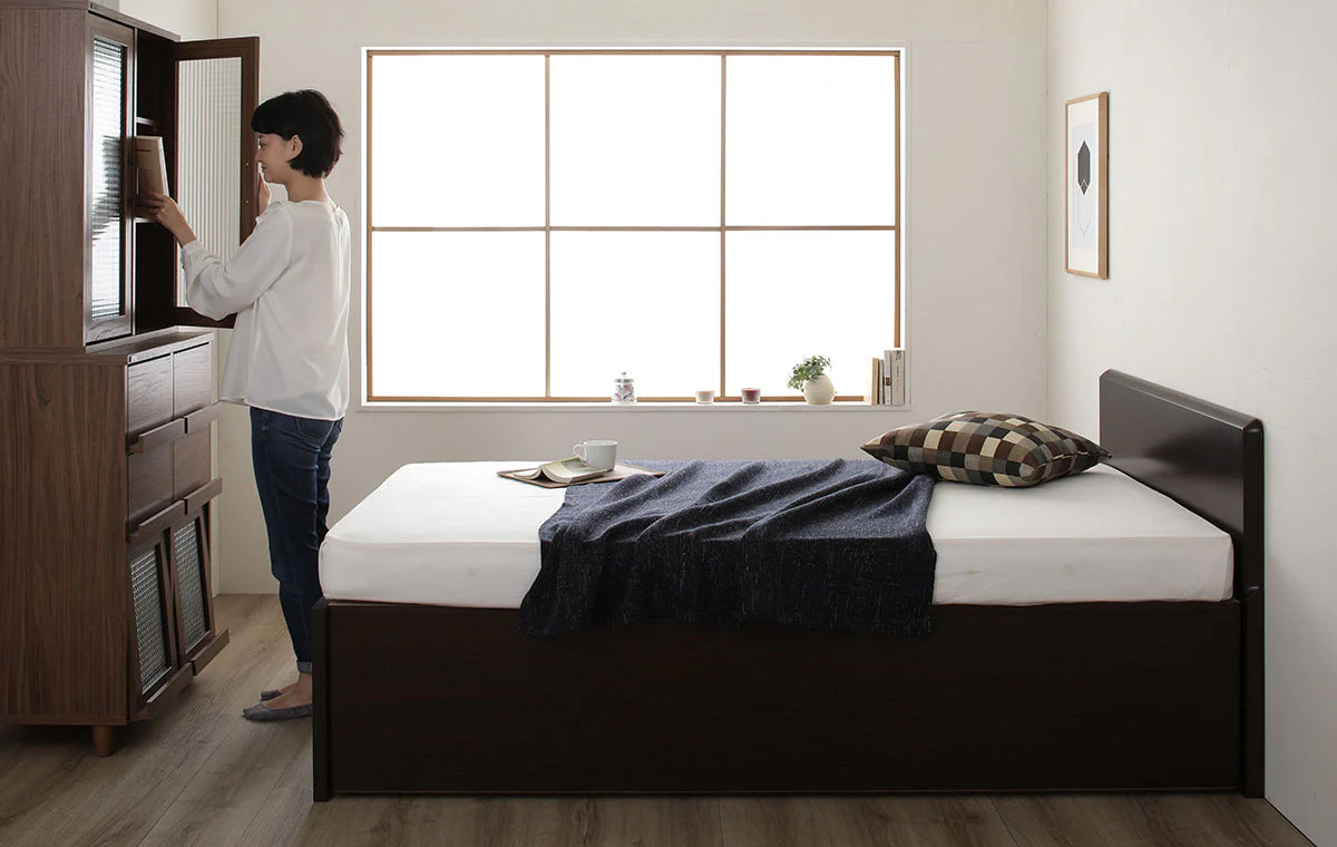 【お客様組み立て】日本製 ガス圧跳ね上げベッド（フラットヘッド・縦開き）通常丈：ナチュラル - Image 12