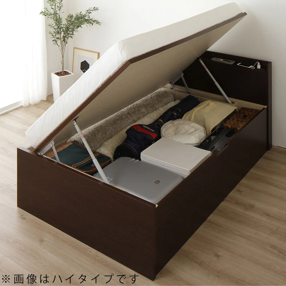 【お客様組み立て】日本製 ガス圧跳ね上げベッド（棚付き・横開き） ダークブラウン - Image 19