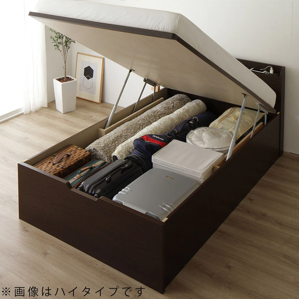 【組立設置サービス付き】日本製 ガス圧跳ね上げベッド（棚付き・縦開き） アイボリー - Image 12