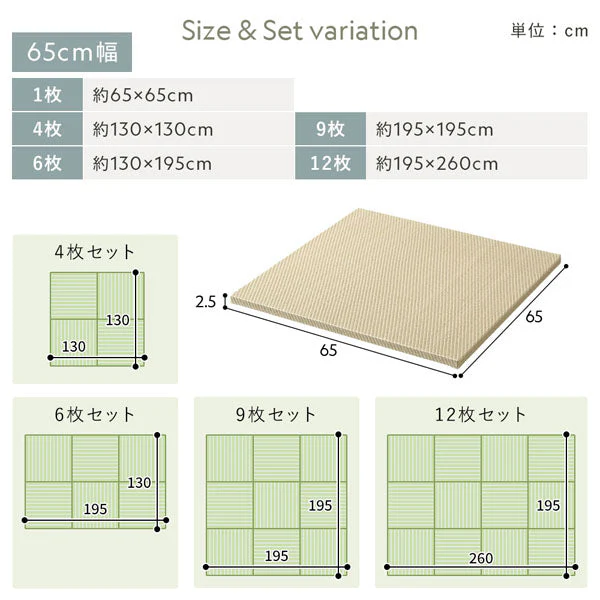 水拭き可 軽量 い草風 置き畳 ユニット畳 65cm幅 【単色】【9枚セット】グリーン - Image 22