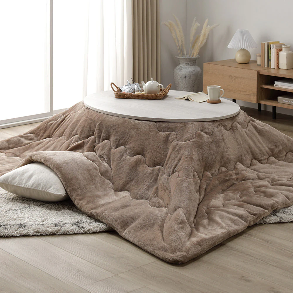 楕円形こたつ 2点セット 楕円形105×75cm テーブル ブラウン/ホワイトウォッシュ + 掛け布団 グレー - Image 26
