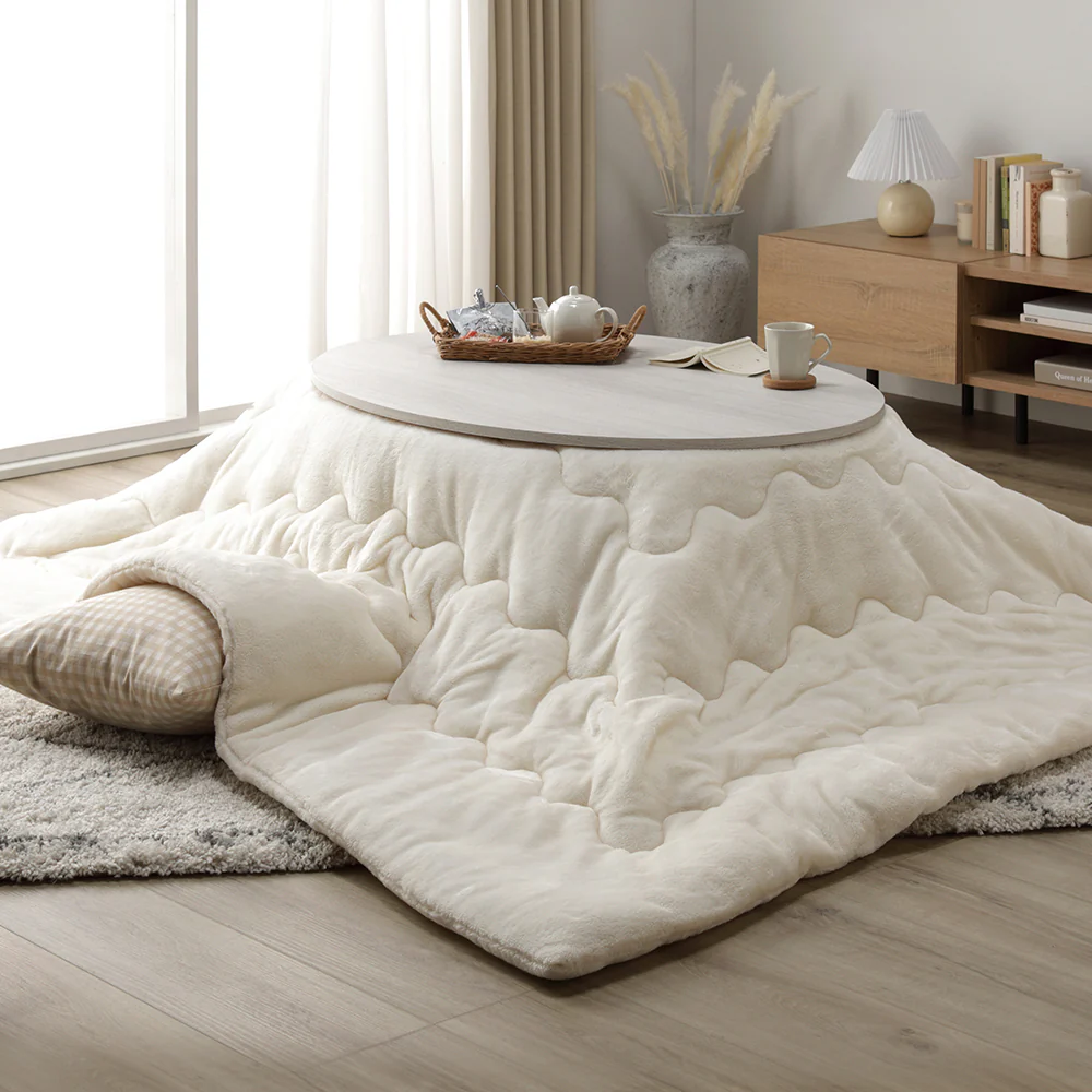 楕円形こたつ 2点セット 楕円形105×75cm テーブル ブラウン/ホワイトウォッシュ + 掛け布団 ホワイト - Image 27