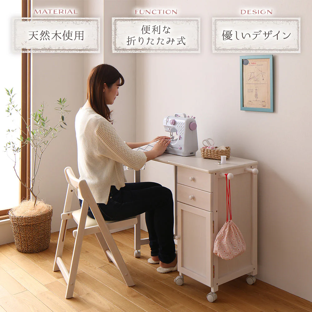 デスクがたためる 多機能収納 チェア単品 ホワイトウォッシュ - Image 2