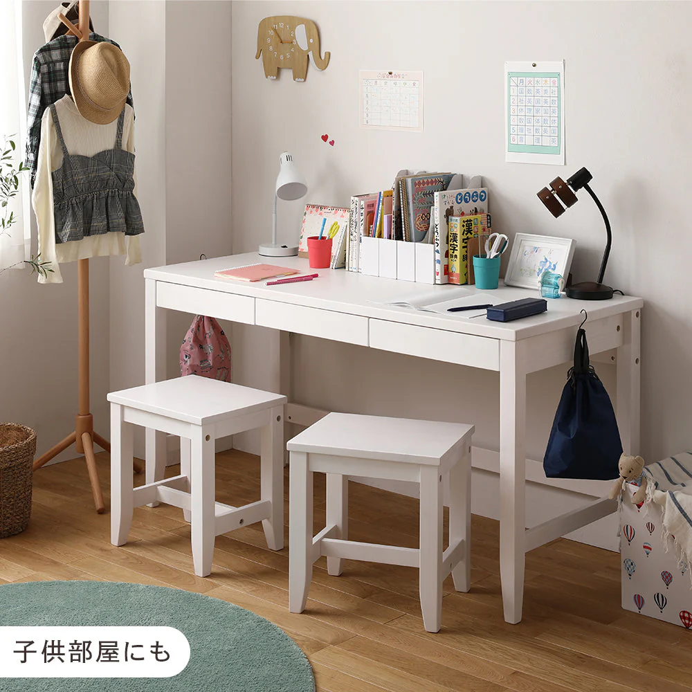天然木 デスクセット（デスク＋スツール2脚) 幅140×奥行45cm ブラウン - Image 14