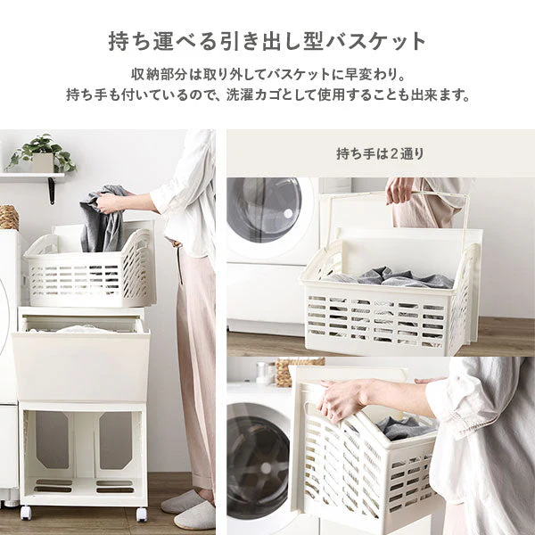 隠せる・分別できる ランドリーラック 収納ボックス ワイド3段 アイボリー×ブルー - Image 8