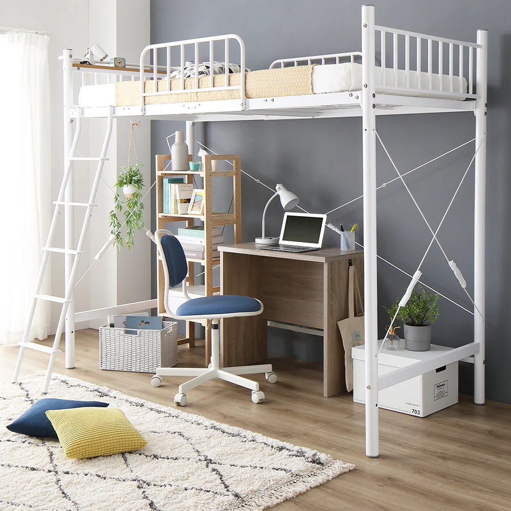 デスク・ラック付きも選べる ロフトベッド シングル 【ベッドフレーム＋デスク60cm幅】 ホワイト - Image 24