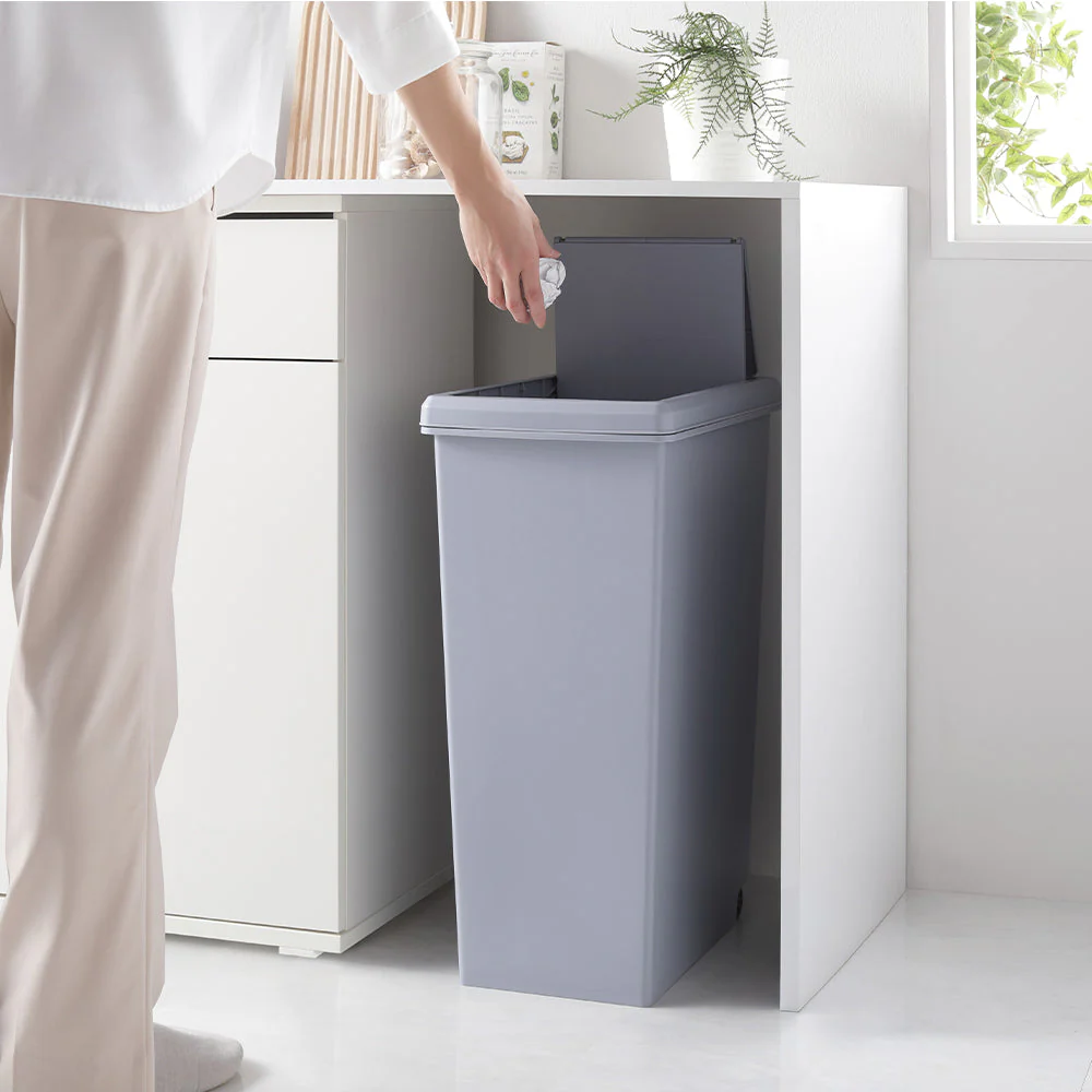 【日本製】サイズが選べる 棚下にも収納できる スライドオープン式 ごみ箱 45L クールグレー 単品
