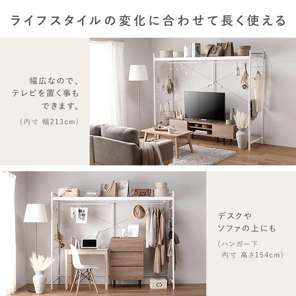 ベッド上収納 ハンガーラック&サイズが選べる天然木すのこベッド 2点セット ハンガーラック：ブラック ベッドフレーム：ダークブラウン - Image 14