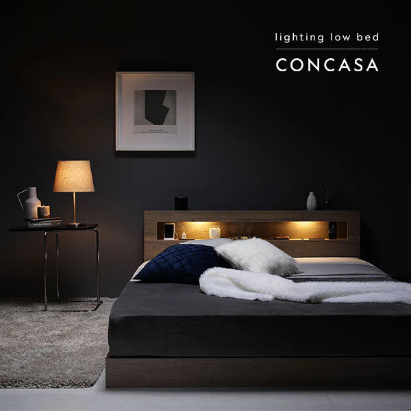 ホテルスタイル ローベッド LED照明＆棚付き『CONCASA コンカーサ』ナチュラル - Image 10