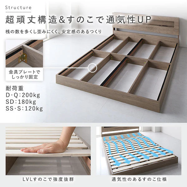 ホテルスタイル ローベッド LED照明＆棚付き『CONCASA コンカーサ』ヴィンテージブラウン - Image 13