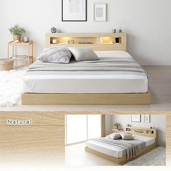 ホテルスタイル ローベッド LED照明＆棚付き『CONCASA コンカーサ』ヴィンテージブラウン - Image 6