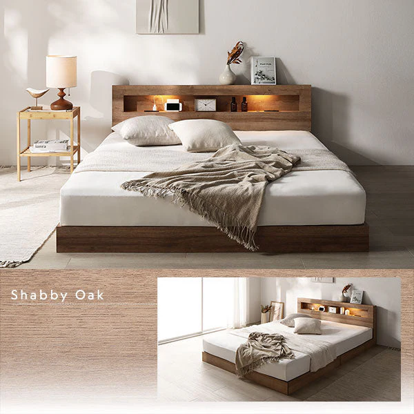 ホテルスタイル ローベッド LED照明＆棚付き『CONCASA コンカーサ』ヴィンテージブラウン - Image 9