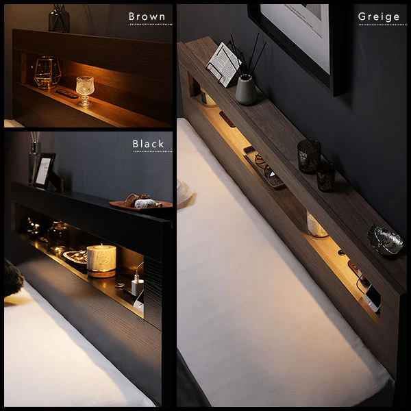 ホテルスタイル ローベッド LED照明＆棚付き『CONCASA コンカーサ』シャビーオーク - Image 17