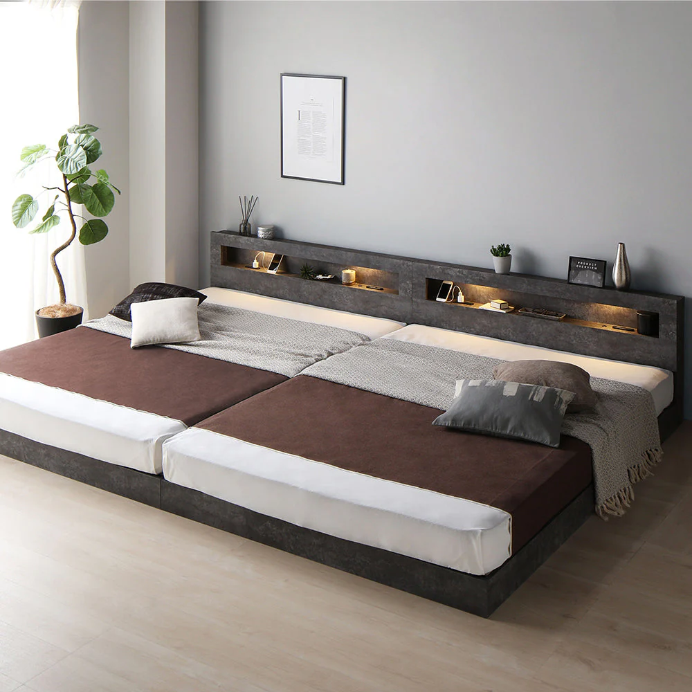 ホテルスタイル 連結ローベッド LED照明＆棚付き『CONCASA コンカーサ』グレージュ - Image 43