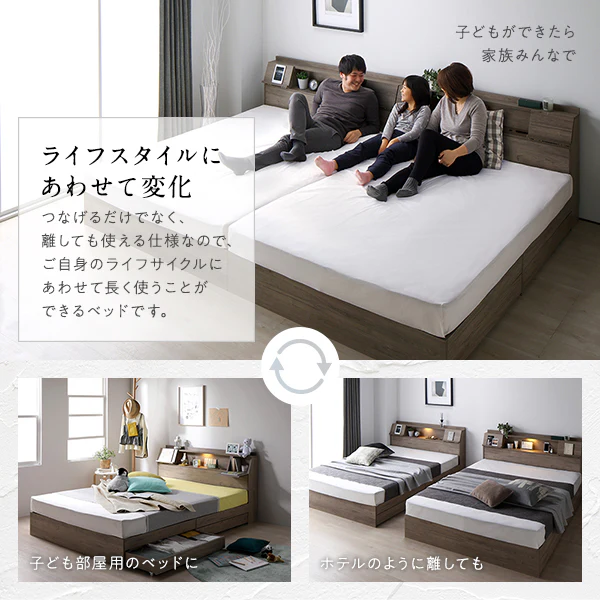 LED照明＆多機能ヘッドボード・引き出し収納付き『Rebertio リバーティオ』 2台セット ホワイト - Image 12