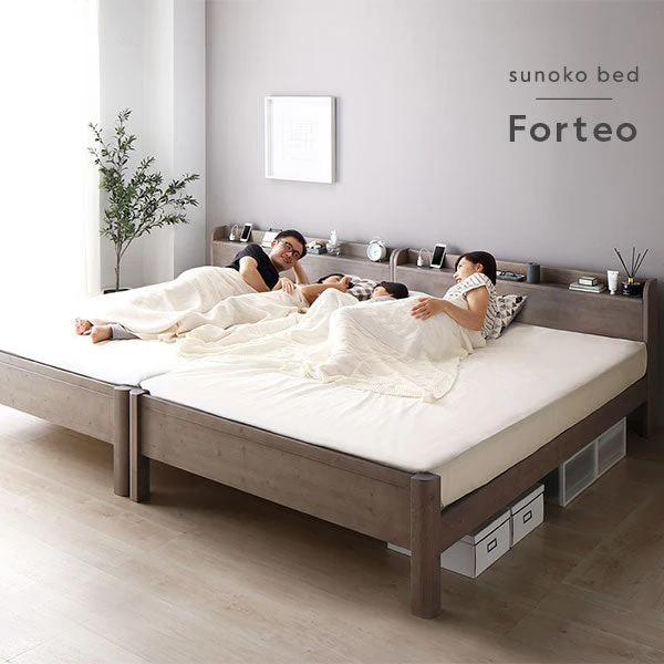 コンセント 棚付き 頑丈すのこベッド 連結サイズ 耐荷重650kg『Forteo フォルテオ』 グレージュ - Image 2