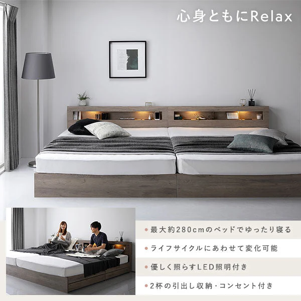 ホテルスタイルベッド LED照明・引き出し収納付き 2台セット『Rizon ライゾン』ナチュラル - Image 3
