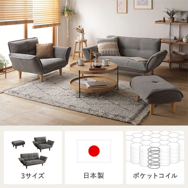 日本製 リクライニングソファ 1人掛け単品 コーデュロイ生地 ブルー - Image 4