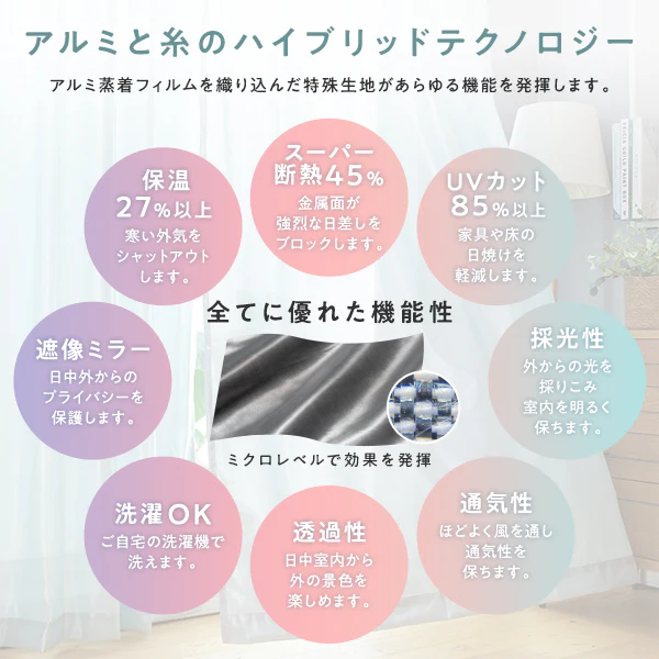 高断熱 高保温 遮像 エコファイン レースカーテン 2枚組【幅150cm】ボイル生地・ブルー - Image 7