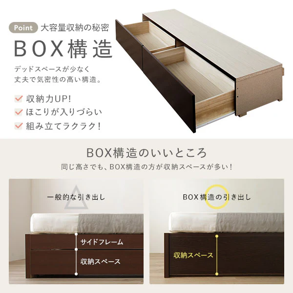 【お客様組み立て】日本製 ボックス収納2杯ベッド（照明付き） アイボリー - Image 10