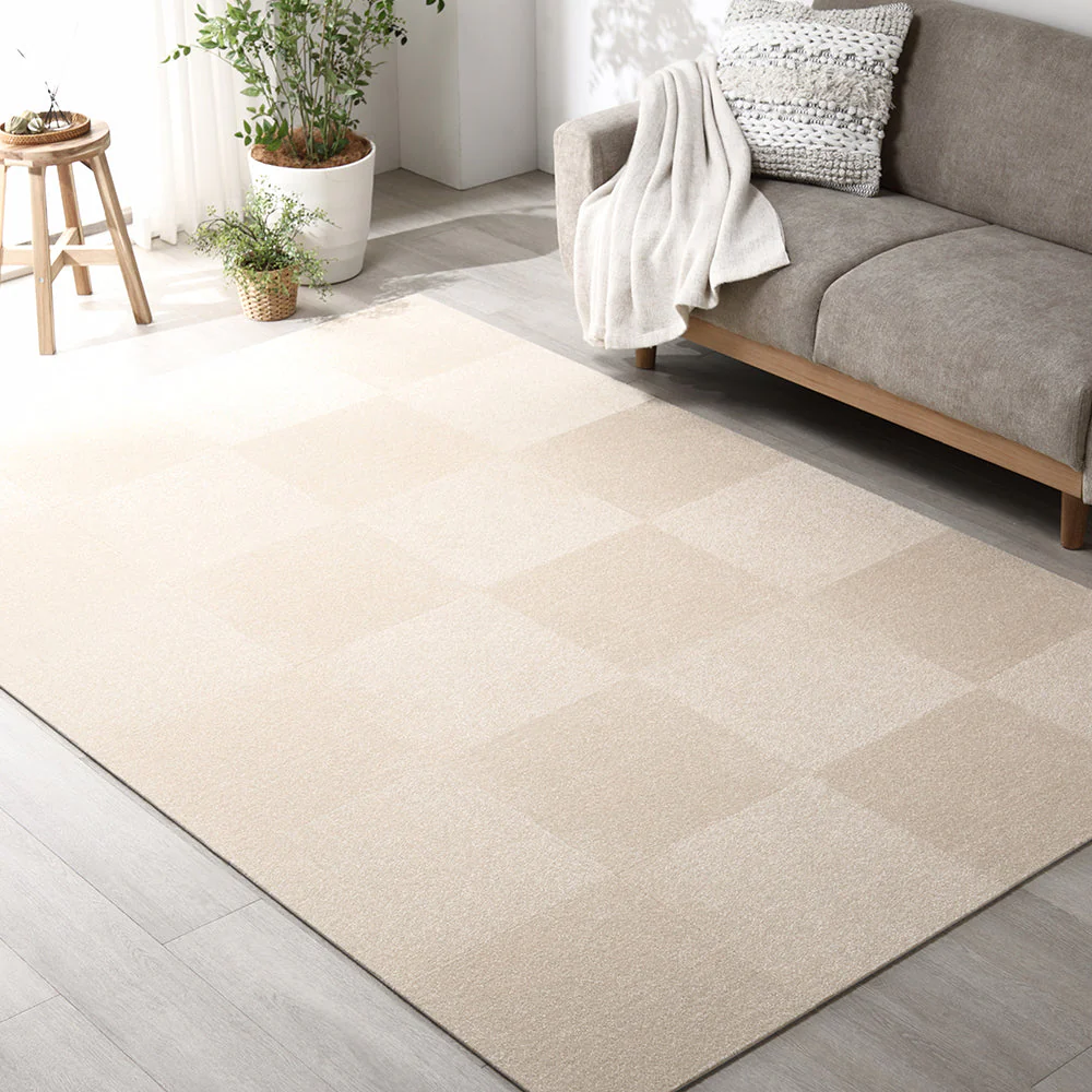 日本製 置くだけでズレない 洗える北欧調タイルカーペット ラグ用セット 約160×200cm(20枚セット) オフホワイト×ベージュ - Image 36