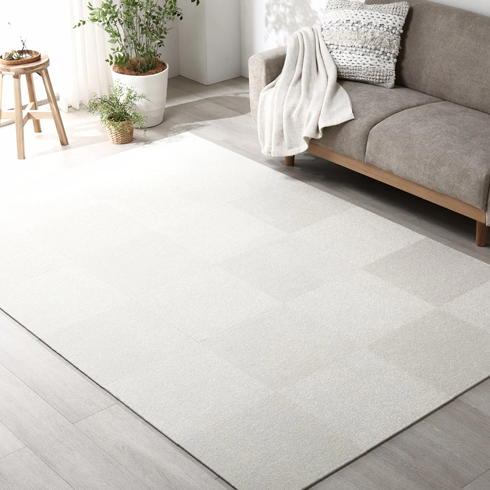 日本製 置くだけでズレない 洗える北欧調タイルカーペット ラグ用セット 約160×240cm(24枚セット) オフホワイト×ペールブルー - Image 34