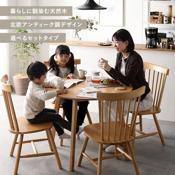 天然木 ウィンザーチェアダイニング3点セット 円形90cm ブラウン - Image 3