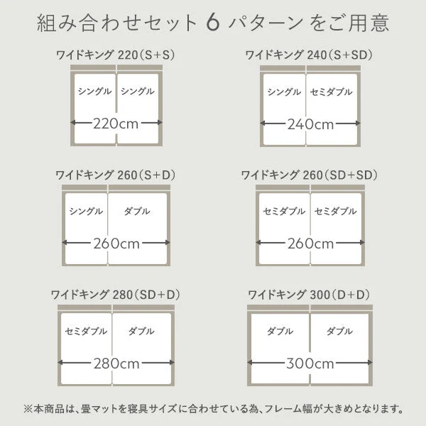 い草畳 すのこベッド 畳マット付き 天然木 3段階高さ調整 連結サイズ（ワイドキング）ブラウン 生成り(目積織) - Image 8