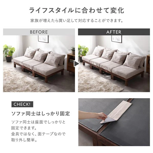 あぐらがかけるユニットソファ『Sven スヴェン』2人掛けソファ+オットマン チャコールブラウン - Image 19