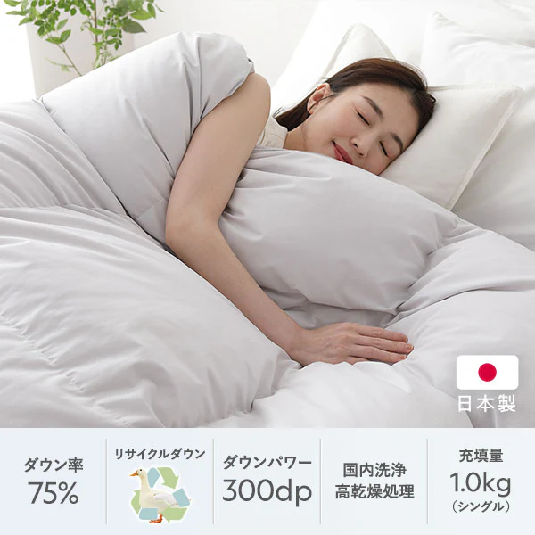 日本製 羽毛掛け布団 ダウン率75% 300dp リサイクルダウン 抗菌・防臭・防ダニ ブルー - Image 3