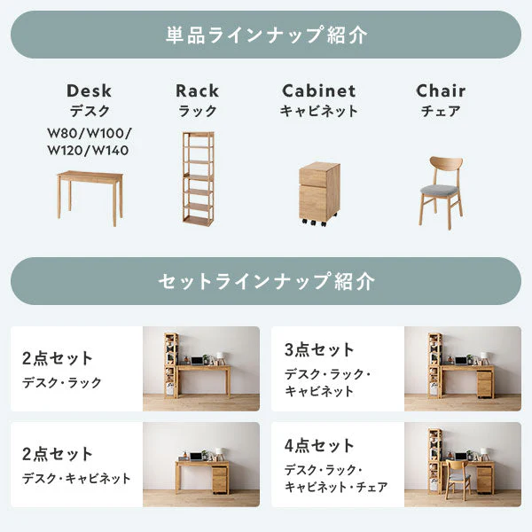 【旧仕様】組み替えできる 天然木学習デスク 3点セット（デスク+ラック+キャビネット） 幅120×奥行45cm ホワイト - Image 22