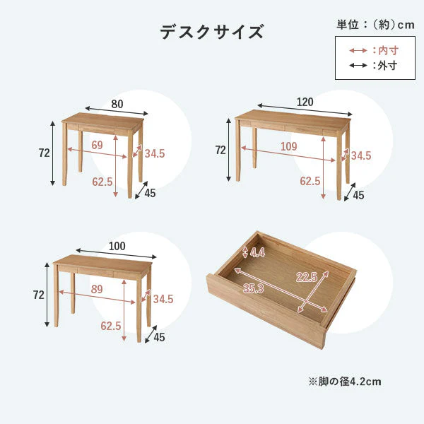 【旧仕様】組み替えできる 天然木学習デスク 3点セット（デスク+ラック+キャビネット） 幅120×奥行45cm ホワイト - Image 25
