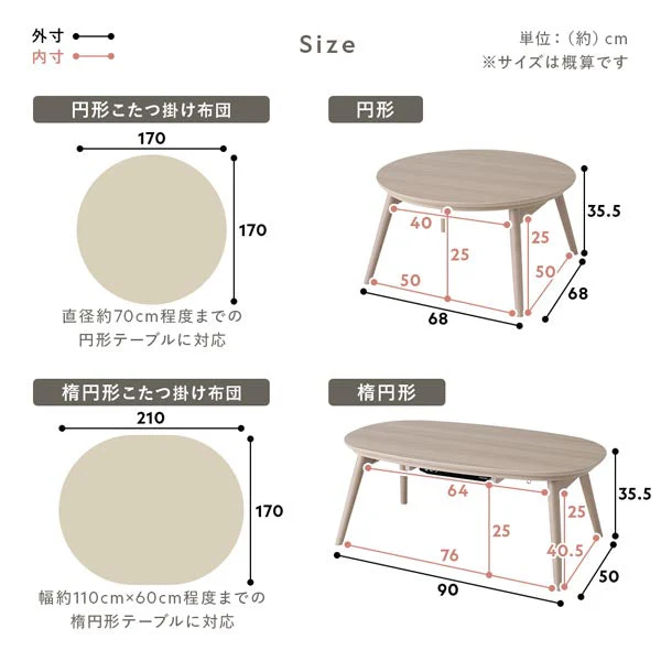 もこもこニット柄 こたつ掛け布団 単品 円形 直径170cm グレージュ - Image 23
