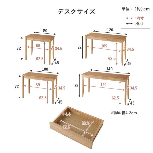 サイズが選べる 天然木デスク 『Keiju ケイユ』 引き出し付き 幅100×奥行45cm ラテホワイト(数量限定カラー) - Image 29