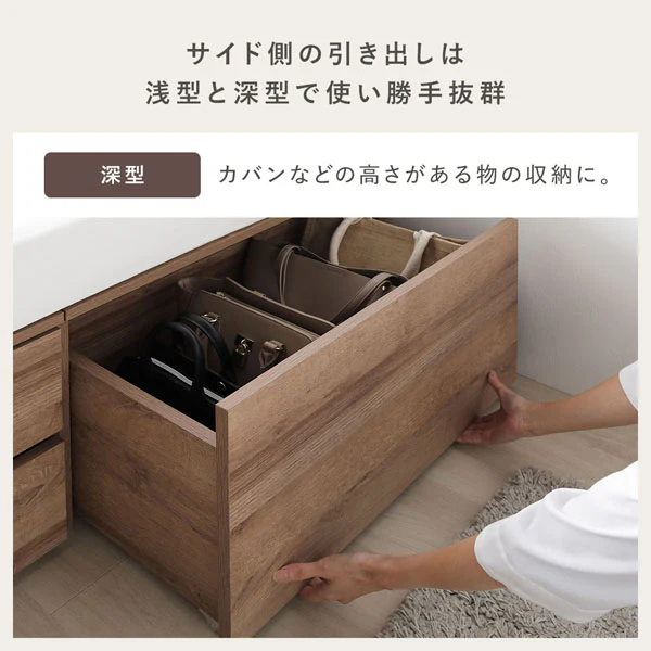布団が収納できる 大容量引き出しチェストベッド 照明宮付きタイプ 『Sortir ソルティール』 ストーングレー - Image 7