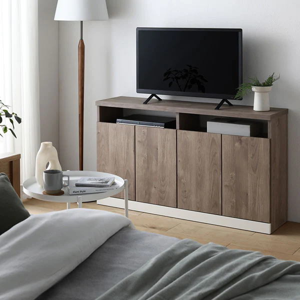 【国産】完成品 薄型サイドボード キャビネット ハイタイプテレビ台 幅90cm アイボリー - Image 19